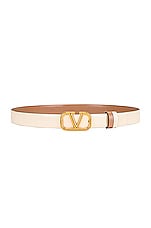 Valentino Garavani Vlogo Signature Reversible Belt in Light Ivory & Rose Cannelle, view 1, click to view large image.
