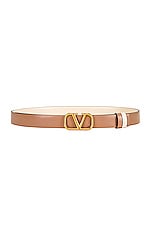 Valentino Garavani Vlogo Signature Reversible Belt in Light Ivory & Rose Cannelle, view 3, click to view large image.