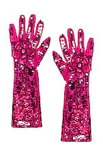 Valentino Garavani Sequin Flower Gloves in Pink, view 1, click to view large image.