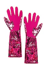 Valentino Garavani Sequin Flower Gloves in Pink, view 2, click to view large image.