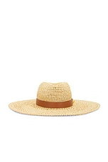 Valentino Garavani Roman Stud Large Brim Hat in Naturale & Selleria, view 1, click to view large image.