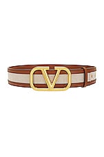 Valentino Garavani V Logo Signature Belt in Bicolor Beige & Selleria, view 1, click to view large image.