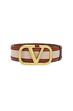 Valentino Garavani V Logo Signature Belt in Bicolor Beige & Selleria, view 3, click to view large image.