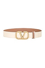 Valentino Garavani 30 Reversible V Logo Belt in Light Ivory & Rose Cannelle, view 1, click to view large image.
