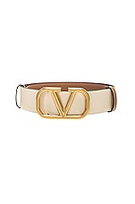Valentino Garavani 30 Reversible V Logo Belt in Light Ivory & Rose Cannelle, view 3, click to view large image.