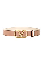 Valentino Garavani 30 Reversible V Logo Belt in Light Ivory & Rose Cannelle, view 4, click to view large image.