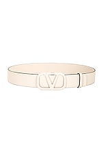 Valentino Garavani V Logo Signature 30 Belt in Light Ivory, view 1, click to view large image.