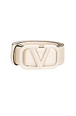 Valentino Garavani V Logo Signature 30 Belt in Light Ivory, view 3, click to view large image.
