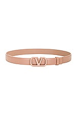 Valentino Garavani 20 V Logo Signature Belt in Rose Cannelle, view 1, click to view large image.