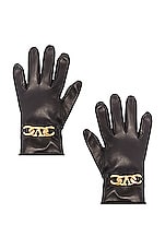 Valentino Garavani V Logo Chain Leather Glove in Worker, view 1, click to view large image.