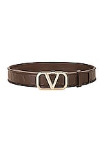 Valentino Garavani V Logo Signature Belt in Cacao, view 1, click to view large image.