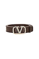 Valentino Garavani V Logo Signature Belt in Cacao, view 3, click to view large image.