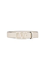 Valentino Garavani V Logo Signature Belt in Light Ivory, view 3, click to view large image.