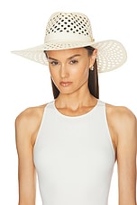 Valentino Garavani V Signature Large Brim Hat in Neutro & Ivory, view 2, click to view large image.