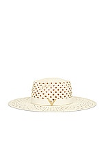 Valentino Garavani V Signature Large Brim Hat in Neutro & Ivory, view 3, click to view large image.