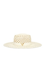 Valentino Garavani V Signature Large Brim Hat in Neutro & Ivory, view 4, click to view large image.