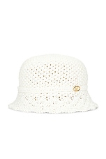 Valentino Garavani Crochet Bucket Hat in Bianco & Gold, view 1, click to view large image.