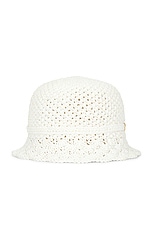Valentino Garavani Crochet Bucket Hat in Bianco & Gold, view 3, click to view large image.