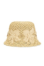 Valentino Garavani Crochet Bucket Hat in Naturale & Gold, view 1, click to view large image.