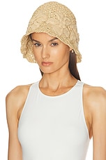 Valentino Garavani Crochet Bucket Hat in Naturale & Gold, view 2, click to view large image.
