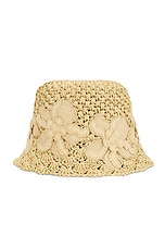 Valentino Garavani Crochet Bucket Hat in Naturale & Gold, view 3, click to view large image.