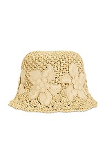 Valentino Garavani Crochet Bucket Hat in Naturale & Gold, view 4, click to view large image.