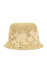 Valentino Garavani Crochet Bucket Hat in Naturale & Gold, view 5, click to view large image.