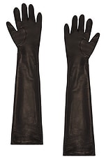 Valentino Garavani V Logo Long Sleeved Gloves in Nero, view 2, click to view large image.