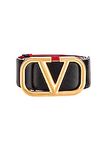 Valentino Garavani Logo Belt in Nero & Rouge Pur, view 3, click to view large image.