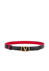 Valentino Garavani Logo Belt in Nero & Rouge Pur, view 2, click to view large image.