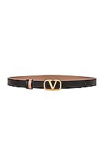 Valentino Garavani VLogo Belt in Smokey Brown & Nero, view 4, click to view large image.