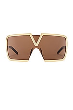 Valentino Garavani V-Romask Sunglasses in Gold & Brown, view 1, click to view large image.
