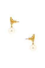 Valentino Garavani V Logo Signature Pearl Earrings in Oro & Cream, view 3, click to view large image.