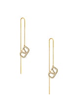 Valentino Garavani V Logo Signature Drop Earrings in Oro & Crystal Silver Shade, view 1, click to view large image.