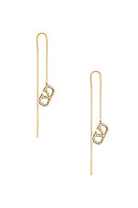Valentino Garavani V Logo Signature Drop Earrings in Oro & Crystal Silver Shade, view 3, click to view large image.