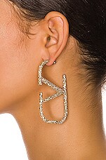 Valentino Garavani Vlogo Signature Earrings in Oro & Crystal Silver Shade, view 2, click to view large image.