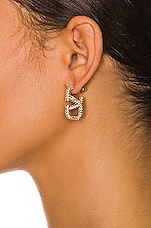 Valentino Garavani Vlogo Signature Earrings in Oro & Crystal Silver Shade, view 2, click to view large image.