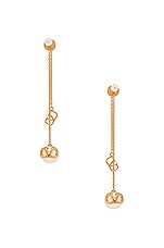 Valentino Garavani V Logo Signature Pearl Drop Earrings in Oro & Cream, view 1, click to view large image.