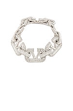 Valentino Garavani V Logo Signature Bracelet in Palladium & Crystal, view 1, click to view large image.