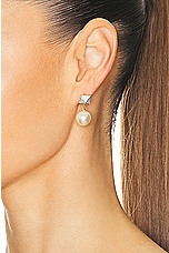 Valentino Garavani Perla Earrings in Oro, Cream, & Crystal Silver Shade, view 2, click to view large image.