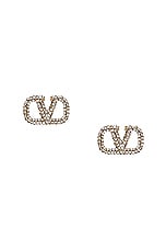 Valentino Garavani V Logo Signature Strass Earrings in Oro & Crystal, view 1, click to view large image.