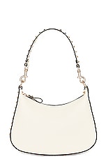 Valentino Garavani Small Rockstud Hobo Zip Top Bag in Ivory, view 3, click to view large image.
