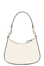 Valentino Garavani Small Rockstud Hobo Zip Top Bag in Ivory, view 4, click to view large image.
