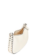 Valentino Garavani Small Rockstud Hobo Zip Top Bag in Ivory, view 6, click to view large image.
