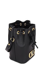Valentino Garavani V Logo Signature Mini Bucket Bag in Nero, view 6, click to view large image.