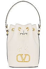 Valentino Garavani V Logo Signature Mini Bucket Bag in Ivory, view 3, click to view large image.