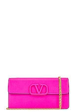 Valentino Garavani V Logo Signature Wallet On Chain in Pink, view 1, click to view large image.