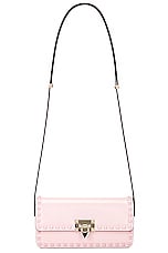 Valentino Garavani East West Rockstud Shoulder Bag in Rose Quartz, view 1, click to view large image.
