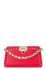Valentino Garavani Rockstud Clutch in Rouge Pur, view 3, click to view large image.
