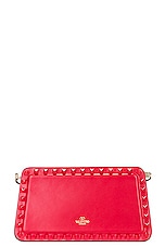 Valentino Garavani Rockstud Clutch in Rouge Pur, view 4, click to view large image.